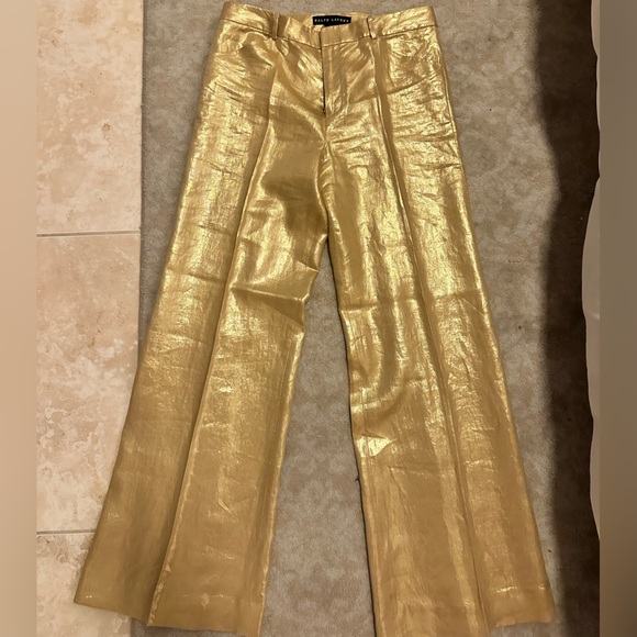 RALPH LAUREN BLACK LABEL GOLD LINEN TROUSER PANTS SIZE 8